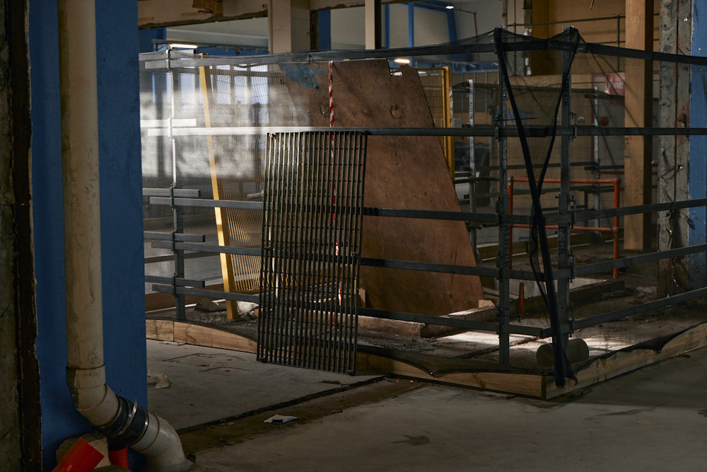 Scaffolding across the heritage buildings during restoration
